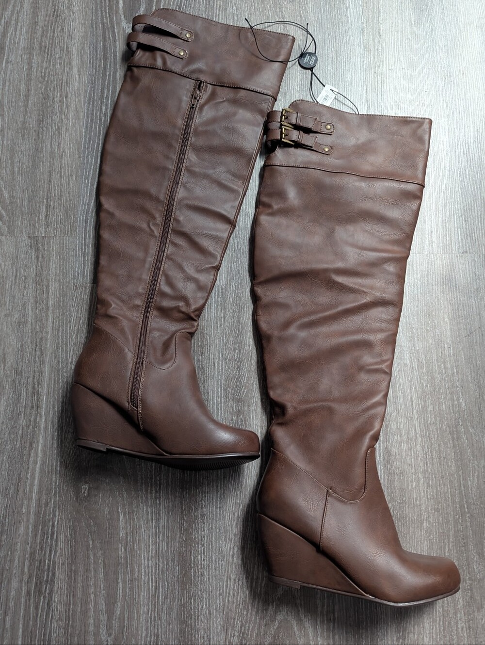 ARDENE | faux leather wedge tall boots